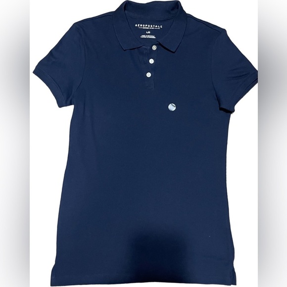 Nwt Aeropostale Juniors Pique Uniform Polo Solid Navy Blue Large Back to School - Picture 4 of 16